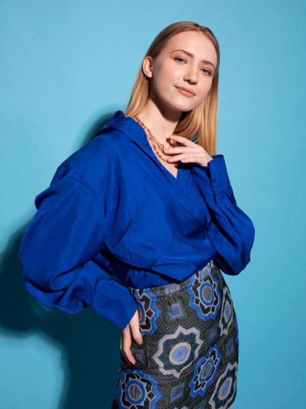 V-Neck Blue Casual Tops for Women